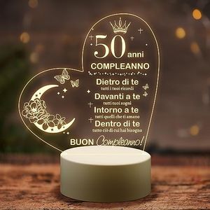 PRSTENLY 50 Anni Compleanno Donna Uomo, Idee Acrilica Lampada Regali 50 Anni Uomo, 50 Anni Regalo Compleanno Mama, Nonna, Sorella, Idee Regalo Amica Compleanno