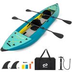 COSTWAY 12’5” Inflatable Kayak Set, 2-person Sit on Canoe with Aluminum Oars, EVA Padded Seat, High Back Support, Carry Bag, Hand Pump & Repair Kit, Paddle Kayaks Blow up Boat (Teal Blue)
