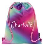 Fringoo Personalised Kids Drawstring Bag with Zipped Pocket PE Bag Swimming Football Gym School Bag for Boys Girls (Pastels)