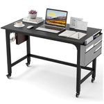 Tangkula 48” Mobile Computer Desk with Storage Bag & 2 Hanging Hooks, Rolling Home Office Writing Study Desk, Rolling PC Workstation with Lockable Universal Casters for Study Room, Bedroom