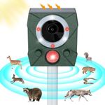Solar Nocturnal Animal Repeller with Motion Detection , Waterproof Animal Deterrent Devices, Ultrasonic Deer Repellent Devices Outdoor, Cat Repellent with Flash Lights for Dogs, Squirrels, Coyote