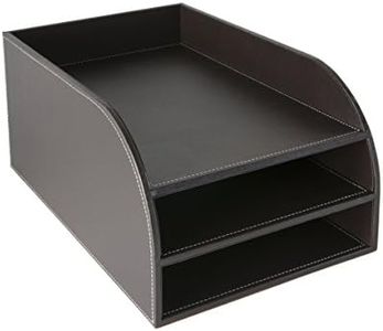 OSCO Brown Faux Leather Three Tier Letter Tray | A4 | Desk File Organiser | Paper Storage | Office Document Sorter | Paperwork Filing | No Assembly Required | H17.5 x W25 x D37.5 cm |