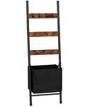 HOOBRO Blanket Ladder with Basket, 4 Tier Towel Rack with Hooks, Decorative Ladder Shelf, Blanket Holder Rack, Drying and Display Rack for Bathroom, Living Room, Bedroom, Rustic Brown BF31CJ01