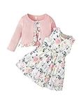 puseky Baby Girl Dress and Cardigan Set 3-4 Years Baby Girl Floral Print Sleeveless Dress and Coat Outfits Set Baby Girls Gift Pink