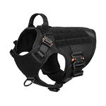 ICEFANG Tactical Dog Harness, Working Dog Vest,No Pulling Front Clip Leash Attachment,Hook and Loop Panel for ID Badge,Sturdy Handle (M (25"-30" Girth), Black-4x Metal Buckle)