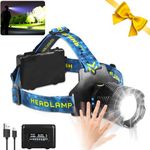 LED Rechargeable Head Torch, 30W White Laser Beads Flashlight, Super Bright 120000 High Lumen with 3 Modes Waterproof Zoomable Head lamp,90° Adjustable for Outdoor Exploring Cycling, Fishing, etc.