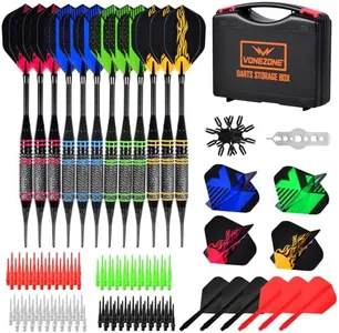 vonezone Darts Plastic Soft Tip, Professional Dart Set, 12Pcs 18Gram with 120 Extra Tips, 6 One-Piece Dart Wings, Flight Protector, Tool Wrench, Storage Case, Darts Set for Electronic Dartboard