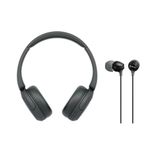 Sony WH-CH520 Compact Easy Carrying Wireless Bluetooth On-Ear Headphones with Microphone (Black) Bundle MDR-EX15LP Fashion Color EX Series in-Ear Earbud Headphones (Black) (2 Items)