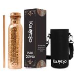 Kamojo Copper Water Bottle for Drinking - Hammered Pure Copper Water Bottle with Leak Proof Lid, Removable Insulating Sleeve & Copper Straw - Handcrafted Copper Bottle for Men & Women 32 fl oz