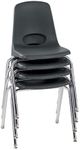 Factory Direct Partners 10384-BK 18" School Stack Chair, Stacking Student Seat with Chromed Steel Legs and Nylon Swivel Glides for in-Home Learning, Classroom or Office - Black (4-Pack)