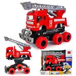 FunBlast 6 Wheel Drive Friction Powered Fire Rescue Truck Toy for Kids - Monster Construction Truck Toy for Kids, Light & Sound Toy Truck for 3+ Years Children (Multicolor)