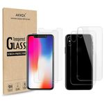 (4-Pack) Screen Protectors for iPhone X with Back Covers, Akwox 9H Tempered Glass Front Screen Protector and Back Screen Protector for iPhone X/10