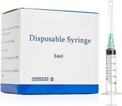 5ml 21Ga 38mm/1.5Inch Disposable Sterile Syringe with Needle, Individually Wrapped Pack of 100