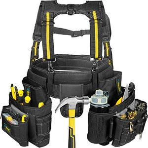 MegaFlint Tool Belt Suspenders Tool Vest Ultra Anti-Wear Tool Belt 20-Pocket Pro Framer's Combo Apron Tool Belt and Yoke-style Suspenders-1200D Tool Belts for Men