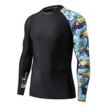 HUGE SPORTS Men's Splice UV Sun Protection UPF 50+ Skins Rash Guard Long Sleeves(HeyToucan, L)