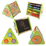 Shumee Handmade 5-in-1 Wooden Activity Triangle(2+ Years) | Multicolor, Learn Alphabets, Counting, Drawing & Writing Board, 100% Child Safe, Montessori, Wooden Abacus Educational Toys, STEM Toys