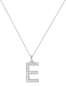 Tarsus E Initial Letter Stainless Steel Silver Alphabet Pendant Necklace Monogram Charm Cubic Zirconia Jewelry Gifts for Women Girlfriend Teen Girls