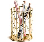 Kiwilon Desk Organizer For Office Table Pen Stand For Study Desk Stationary Organiser I Makeup Brushes Holder For Vanity Table (Gold - Electroplated Iron)