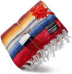 Benevolence LA Mexican Blanket, Authentic Handwoven Yoga Blanket & Outdoor Blanket, Made by Traditional Mexican Artisans, Saddle Blanket, Beach Blanket, Picnic Blanket, & Car Blanket 75 x 52 - Rojo