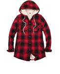 ZENTHACE Womens Sherpa Lined Plaid Flannel Jacket with Hood Button Up Hooded Flannel Shirt Jacket Fall Flannel Women Red M