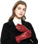 ZLUXURQ Womens Soft Genuine Lambskin Leather Touchscreen Winter Driving Gloves Cashmere Lined, Red（polyester Lining/Non Touchscreen ）, X-Large-8"