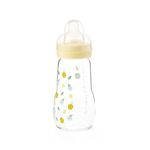 MAM Feel Good Glass Bottle | 1 Pack (1 x 260ml) | MAM Glass Bottle with Medium Flow Teat Size 2 | Baby Accessories for Newborn | Yellow (Various Designs)