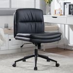 Wide Office Chair Armless Vanity Chair Mid Back Home Office Desk Chair 120° Rocking Computer Chair Task Chair Fabric Padded Swivel Chair (Wheels, Black)