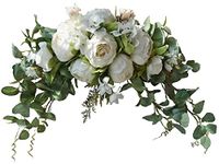 YUIOP 30 Inch Artificial Peony Flower Swag with Green Leaves, Decorative Swag Floral Wedding Arch Wreath for Party Home Garden Front Door Wall Decoration