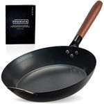 Coating-Free Carbon Steel Pan - Durable 11.8 Inch Frying Pan - Pans for Cooking Healthy and Delicious Meals - Carbon Steel Pan with Removable Heat-Resistant Wooden Handle