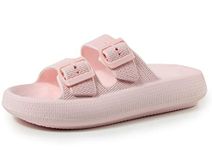 BenSorts Women Cushion Slides Foam Sandal 2 Buckle Female Pillow Slippers Slides Shower Shoes Slipper Nude Pink Men Size 7 8 Women Size 8 9