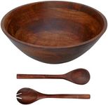 Luxe Designs Wooden Salad Bowl Set - Food Safe & Sustainable Decorative Bowl - Wood Bowl for Fruits, & Salads - Easy to Clean Large Salad Bowls Set w/Spoon, Fork – Wooden Bowls for Food