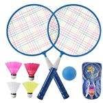 Badminton Set for Kids, 1 Pair Badminton Racket Set Lightweight Children Badminton Racquet with 2 Badminton Rackets, 4 Shuttlecocks, 1 Sponge Ball for Indoor Outdoor Sports Game with Carry Bag