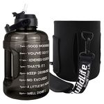 BuildLife Motivational Water Bottle 2.2L - Large Capacity Water Jug with Straw & Time Marker & BPA Free Carrier Bag Adjustable Shoulder Strap Storage Sleeve(Black-Bag, 2.2L)