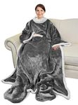 Catalonia Sherpa Wearable Blanket with Sleeves & Foot Pockets for Adult Women Men,Comfy Snuggle Wrap Sleeved Throw Blanket Robe,Gift Idea,Grey