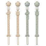 YIVEKO Pacifier Clips for Baby One Piece Silicone Pacifier Holder Clips for Boys Girls Paci Binky Clips 4Pcs Pacifier Clip Animal Design Rainbow-Ivory+Sage