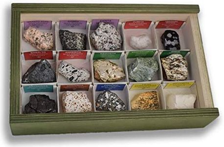 Colección de 15 Rocas Ígneas, Metamórficas y Sedimentarias en Caja de Madera Natural - Rocas Reales educativas con Etiqueta informativa a Color. Kit de Ciencia de Geología para niños