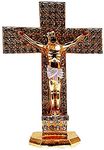 Purpledip Metal Crucifix (Jesus Christ on The Cross) with Glittering Gemstones: For Home, Altar or Car (11743)