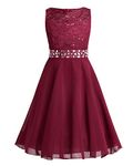 CHICTRY Kids Girls Sparkle Belt Sequin Lace Flower Girl Bridesmaid Wedding Party Dresses Burgundy 11-12 Years