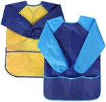 NATUCE 2 Pack Kids Art Smock Toddler Children Painting Apron, Waterproof Play Apron Long Sleeves With 3 Roomy Pockets Age 3-7 Years Girls And Boys for Painting, Craft, Water Play, Eating(Blue+Yellow)