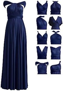 72STYLES Womens Long Bridesmaid One Shoulder Convertible Wrap Cocktail Maxi Dress Infinity Multi-Way Dress with Bandeau Navy Blue