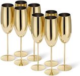 Oak & Steel - 8 Stainless Steel Champagne Flutes - Camping Wine Glasses - Picnic Champagne Flutes - Solid & Unbreakable - Outdoor Parties, Picnic, Beach & Pool - Gold, 285 ml