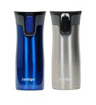 Contigo AUTOSEAL West Loop Vaccuum-Insulated Stainless Steel Travel Mug, 16 oz, Stainless Steel/Monaco Blue, 2-Pack