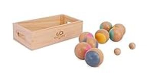 Kinderfeets Boules Set | Bocce Ball Set | 8 Wooden Balls with Wooden Storage Crate | Outdoor Games for Adults and Kids | Lawn Games