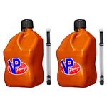 VP Racing Fuels 5 Gallon Square Motorsport Utility Container Orange with 2 Deluxe Filler Hoses (2 Pack)