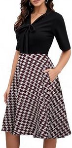 oxiuly Women's Wedding Guest Tea Dresses for Women Floral Church Chic Pretty Cocktail Graduation Homecoming Party Special OL V-Neck Work Casual Dresses with Pockets OX278 Black Redbird 5F S