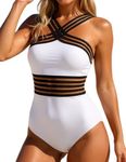 Hilor Modest Swimsuit for Curvy Women Tummy Control Bathing Suits Slimming Twist Front Swimwear White 3XL/US18