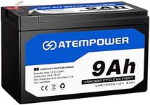 ATEM POWER 9Ah 12V Deep Cycle AGM Battery, SLA Rechargeable & Portable, Maintenance Free, Sealed Power for Marine Camping Solar Caravan 4WD