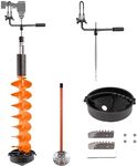 PPOLB Ice Fishing Auger, 8'' Ice Auger Bit, 40'' Cordless Nylon Ice Drill Auger with 18'' Extension, Universal Adapter, Replacement Blade Kits, Top Plate, Ice Scoop and Blade Guard, Orange