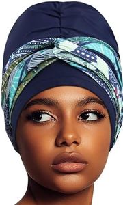Swim Turban Waterproof Silicone Lined Swim Cap for Braids and Dreadlocks Long Hair Swim Caps for Women Youth - Large Swim Caps, Large, Navy