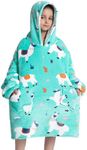 Deserthome Wearable Blanket Hoodie for Kids 6-12YR Oversized Animal Hooded Blanket Super Soft Comfortable Warm Flannel Alpaca